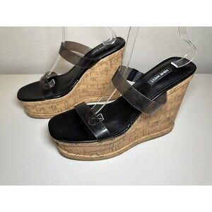 Nine West Women's Rapps High Platform Wedge Sandal Smoke Black‎ SIZE 9